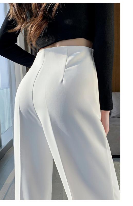 Product Introduction of Fashion Women Thin Ice Silk High Waist Wide Leg Pants Korean Casual Straight Suit Trousers Female 10