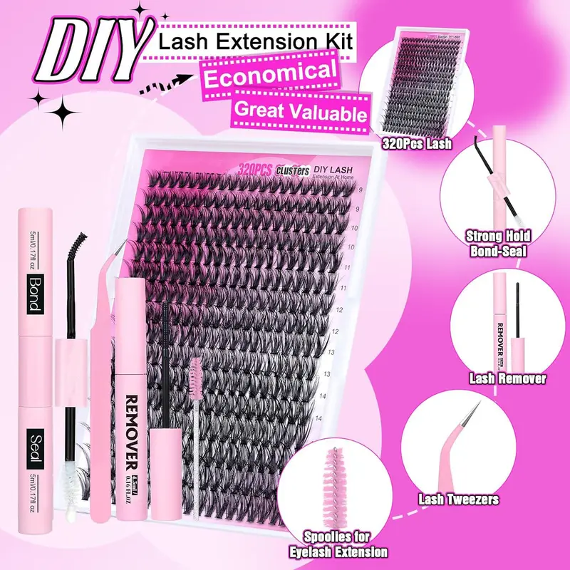 Eyelash Extensions Kit, 1 Set Individual False Eyelashes with Eyelash Glue & Tweezers & Glue Remover & Brush, Professional Eye Enhancement Tools for Women, Makeup 5