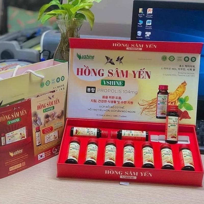 Nước uống Hồng sâm Yến vshine ( hộp 10 lọ) 0