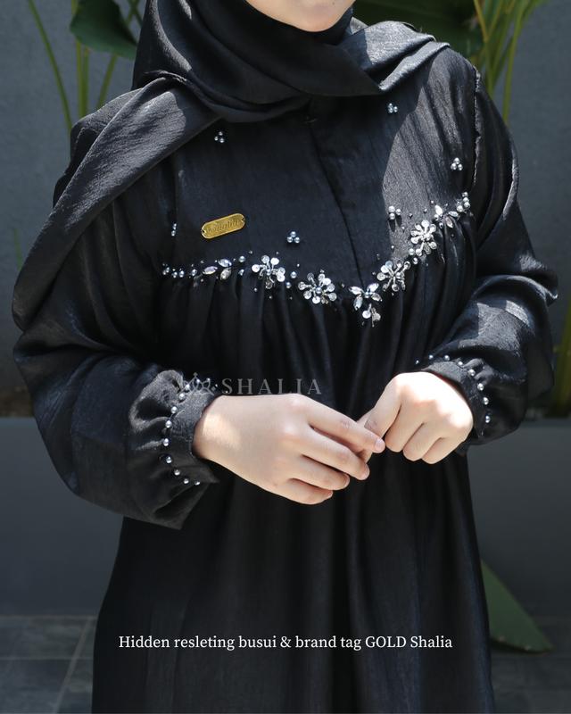 LUXURY Shalia | HUMAIRA Dress Set Hijab Santorini Silk Gamis Lebaran Simple Wanita Muslim Syari Payet Busui Mewah FREE BROS Pesta Kondangan Dewasa Nyaman Panjang 3