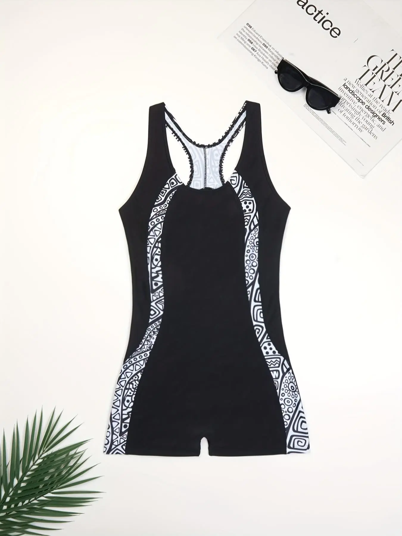 Women's Colorblock Geometric Print Racing Swimsuit, Casual Comfortable Breathable High Stretch Swimwear for Beach Swimming, Ladies Swimsuit for All Seasons
