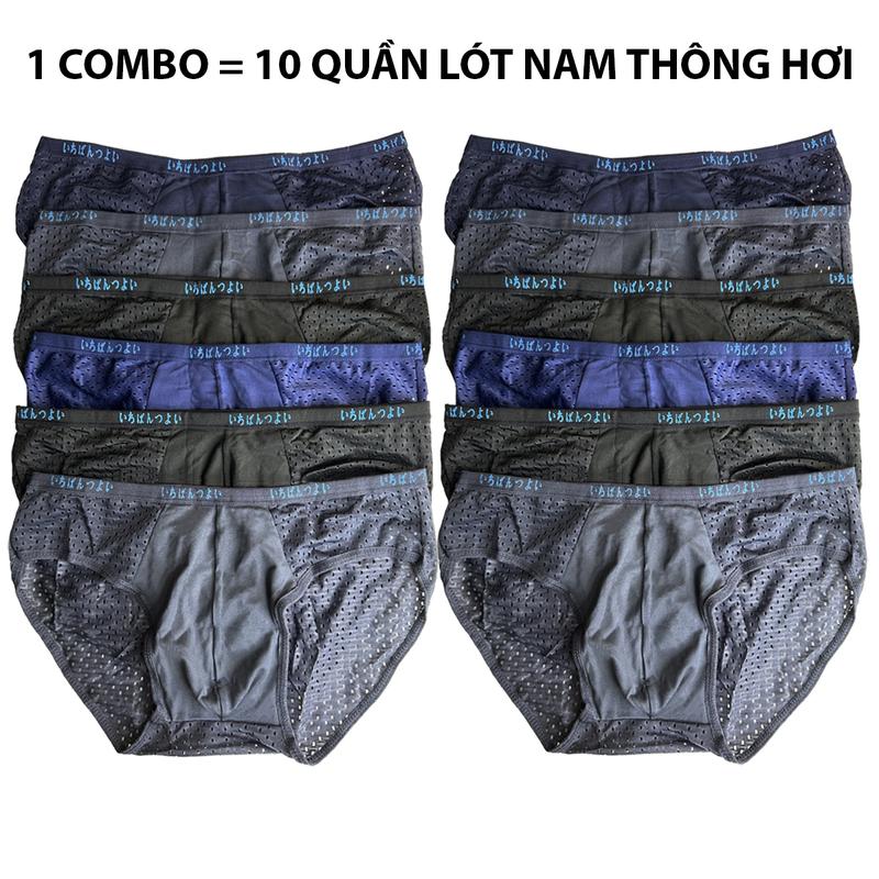 Combo 10 quần sịp nam lưới Nhật thun lạnh quần lót nam thông hơi có nhiều lỗ thoát khí quần xì nam Menswear thoáng mát Quần Boxer Boxer