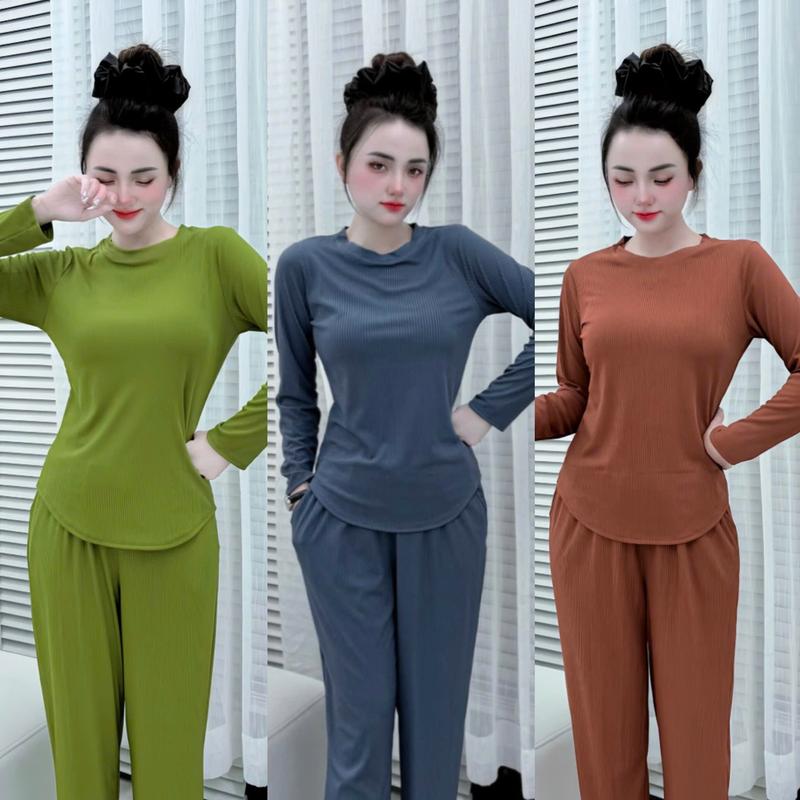 Set đồ bộ nữ mặc nhà tay dài thu đông Ôm THIÊN KIM chất thun GÂN, lựa chọn đúng cho chị em Women