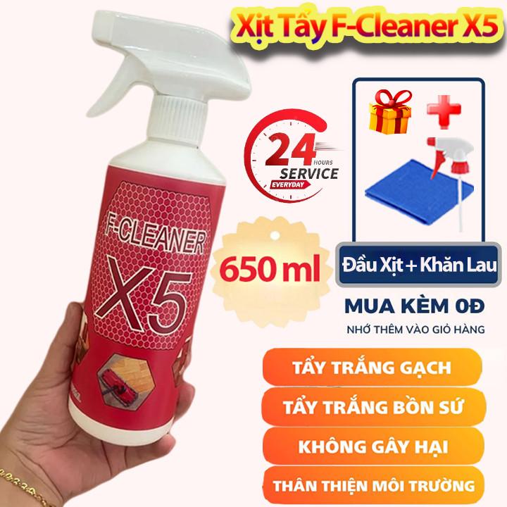 [Tặng khăn] Nước Tẩy Trắng Ron, Tẩy Sàn Gạch Men Cực Trắng F-Cleaner X5 650ml Tẩy nấm mốc, tẩy ố vàng, tẩy nhà tắm Làm Sạch Kem