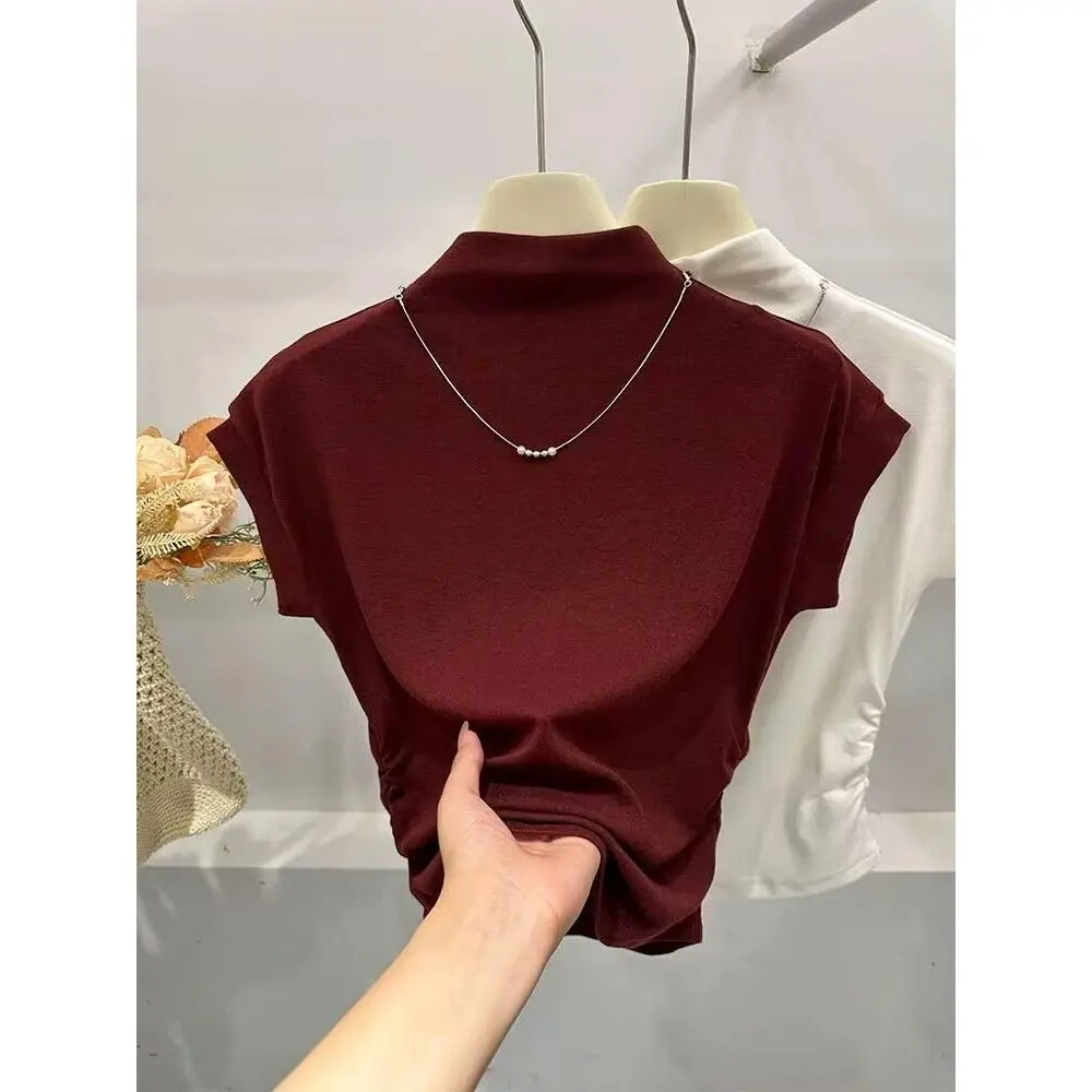 Áo Thun Dralon Ấm Áp, Cổ Lọ Nửa, Ngắn Tay, Dành Cho Nữ, Mùa Thu Và Mùa Đông, Mỏng Vừa Vặn, Bó Sát, Ngoại Cỡ, Mặc Bên Trong, Váy Băng Quấn Phù Hợp, Áo Lớp Cơ Sở Women Top
