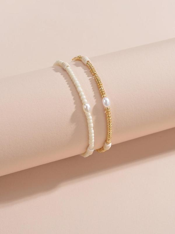 Women's Simple Style Plain Color Beaded Anklet, Fashion Accessory for Party, Daily Clothing Decor, Trendy All-match & Exquisite Jewelry for Gift, Gifts for Her 3