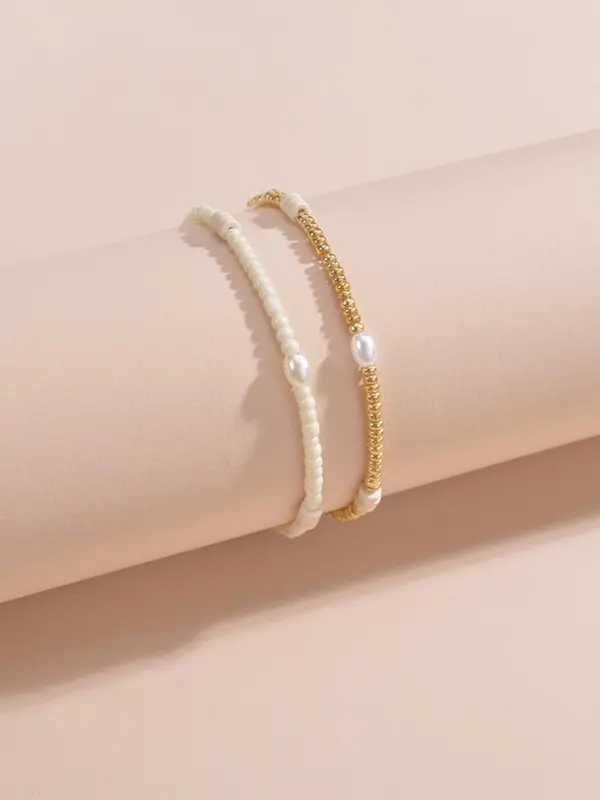 Women's Simple Style Plain Color Beaded Anklet, Fashion Accessory for Party, Daily Clothing Decor, Trendy All-match & Exquisite Jewelry for Gift, Fine Gifts for Her 3