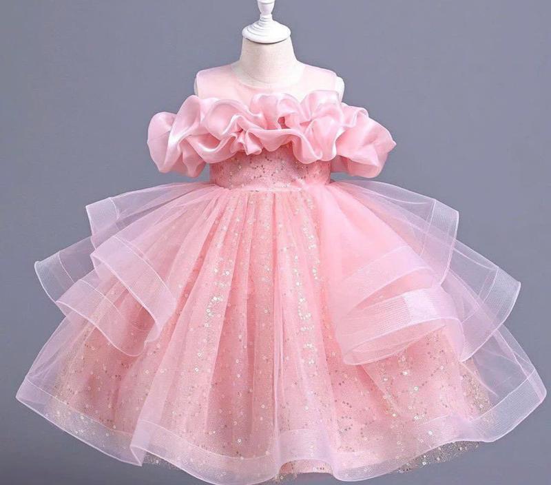 Váy bèo choàng vai tùng lưới kim sa cho bé gái xinh xắn đồ  tết