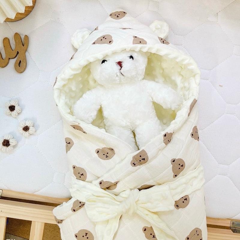 Ủ Xô Trần Bông Nhung Hạt Đậu, Kèm Dây Đai Kích Thước 80x80 Cho Bé Trai Và Bé Gái Kem