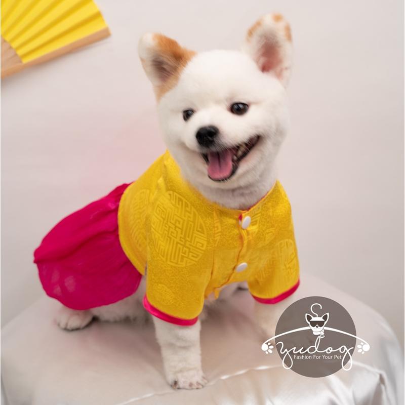Áo đầm tết chó mèo yudog đầm bí gấm đông hưng mặc tết cho chó mèo thú cưng 8