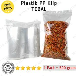 Plastik PP Klip Bening Tebal 90 Micron Zip Lock Zipper 500 gram Kemasan Snack 12x15 12x20 14x16 15x25 17x25 17x30 18x30 20x30 20x35 23x35 Bungkus Keripik Kacang Cemilan Kancing