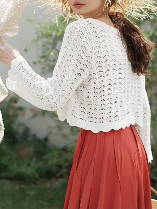 Women's Plain Hollow Out Open Front Cardigan, Casual Long Sleeve Crochet Cardigan for Summer, Fashion Women's Knit Clothing for Daily Wear 5