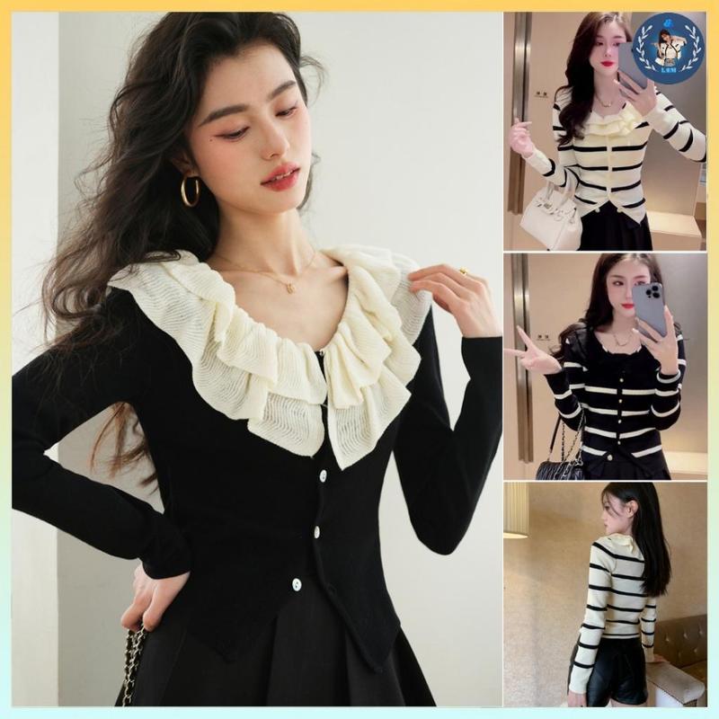 [A238] Áo len thun Montoghi hàng dệt kim CỔ BÈO 2 KIỂU phối nút XẺ TÀ hàng Quảng Châu sang trọng - L2M (Top Women Fashion ) 【 hoa hồng  【 Hỏa tốc  