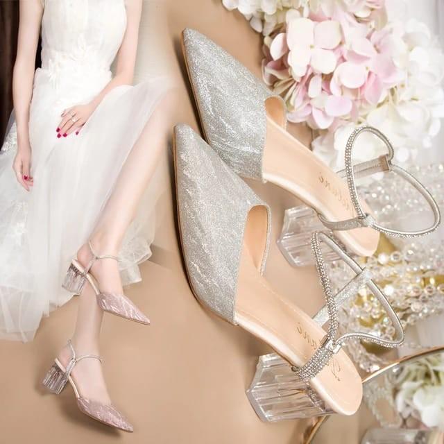 Product Introduction of cinderella Series BH 02 Sandal Wanita Mules Heels Permata Hak Kaca 5 Cm Sepatu Pesta Kondangan Wanita Karet Shoes 9