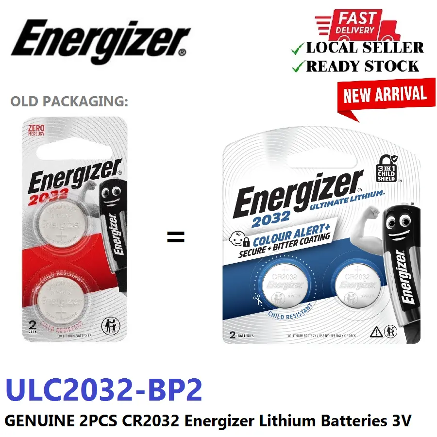 GENUINE 2PCS CR2032 Energizer Lithium Batteries 3V (E-CR2032BP-2/ULC2032BP2)
