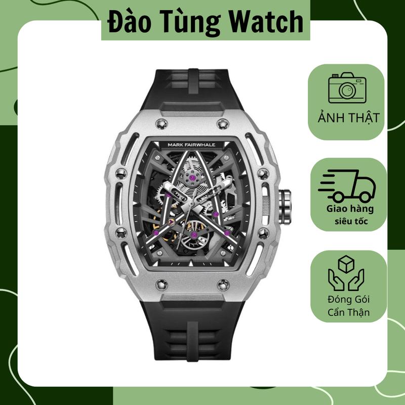 XẢ HÀNG Đồng Hồ Cơ Nam MARK FAIRWHALE Watch Thùng Rựu Mang Cá Mập Mặt Tàu Vũ Trụ Cao Cấp Dây Silicon Size 44mm Đeo Tay
