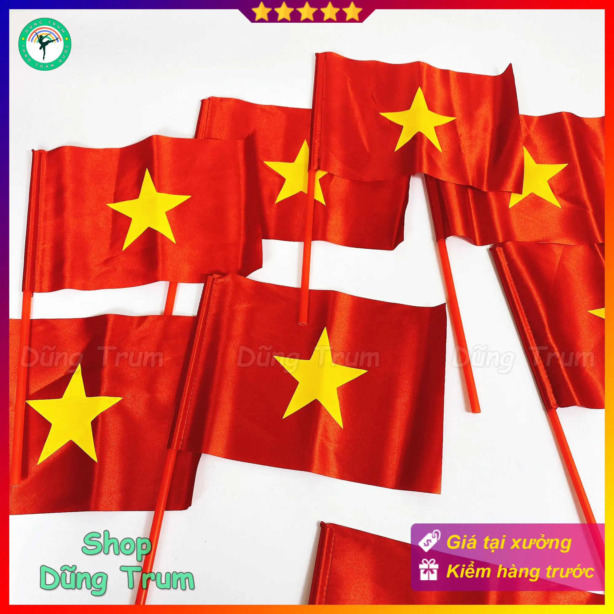 Cờ Vẫy Khai Giảng Cờ Đỏ Sao Vàng Cầm Tay Loại Vải Phi Đẹp