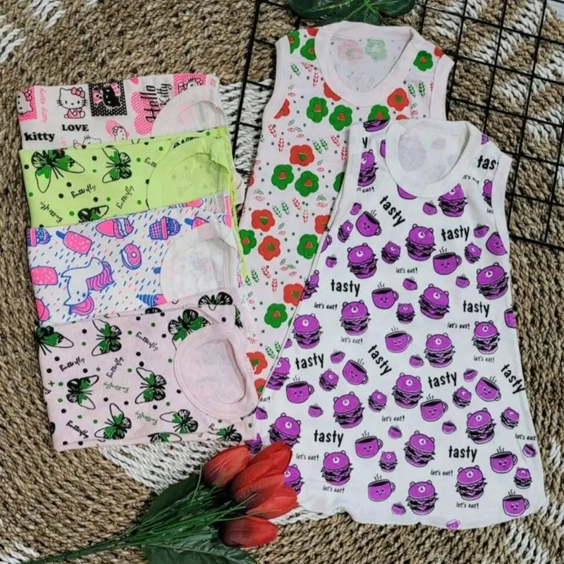2 pcs Daster Anak Bayi Perempuan Baju Tidur Balita Cewek Kaos Kutung Usia 6 Bulan Sampai 3 Tahun Motif Kekinian Lucu Karakter Warna Warni Lengan Pendek Model Singlet Bahan Kaos Tebal Kain Melar Jahitan Full Obras Leher Kerah U Neck Panjang Dress Selutut 6
