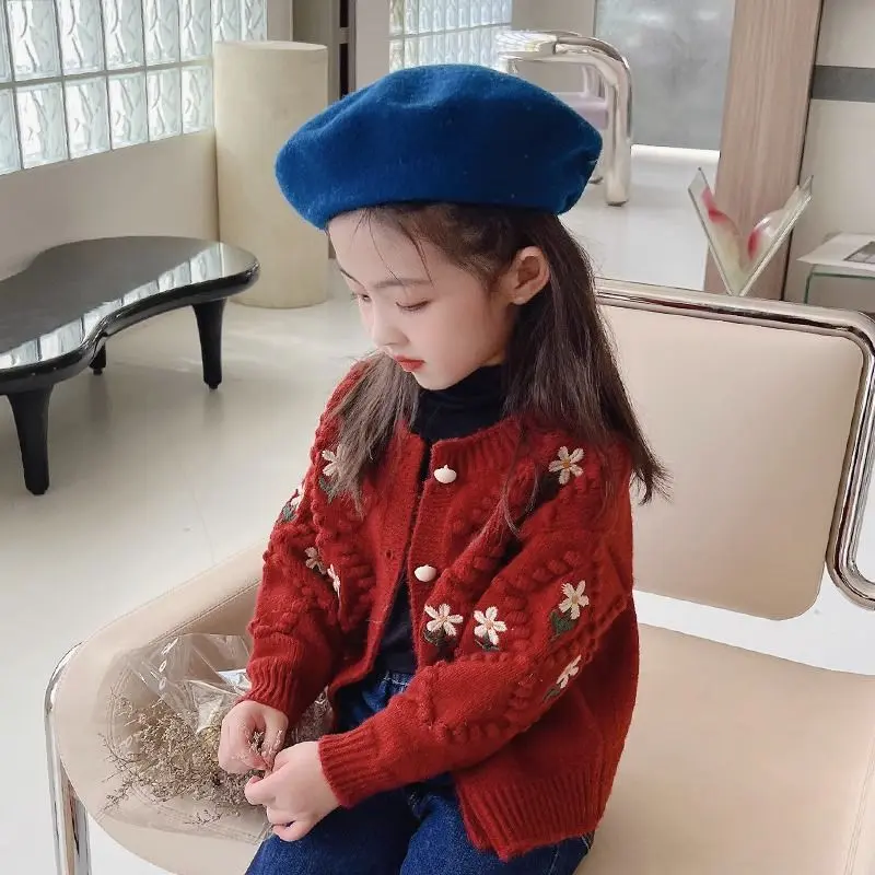 Quần Áo Mùa Thu Cho Em Bé Áo Khoác Cardigan, Phần Dày Trung Bình Áo Len Thêu Cổ Điển Cho Bé Gái, Phong Cách Phương Tây, Áo Len Cardigan, 2024
