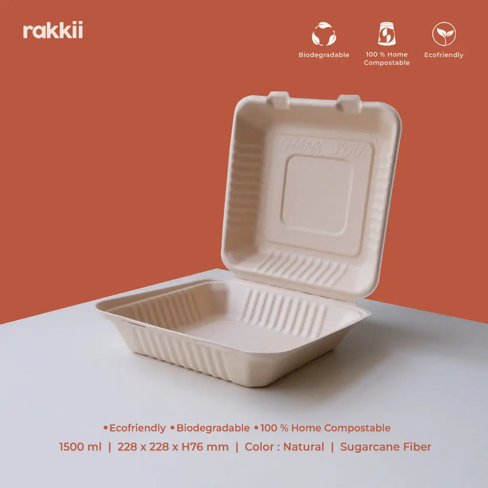 Rakkii - [10 pcs] Bagasse Kotak Makan Lunch Box Korea Cake Bento Party 1500ml 9 Inch