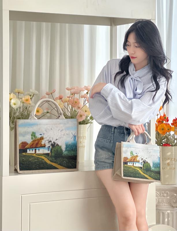 Túi Cói Vintage họa tiết, Túi đay CAO CẤP LOẠI 1 xinh xắn, túi xách nữ du lịch 5
