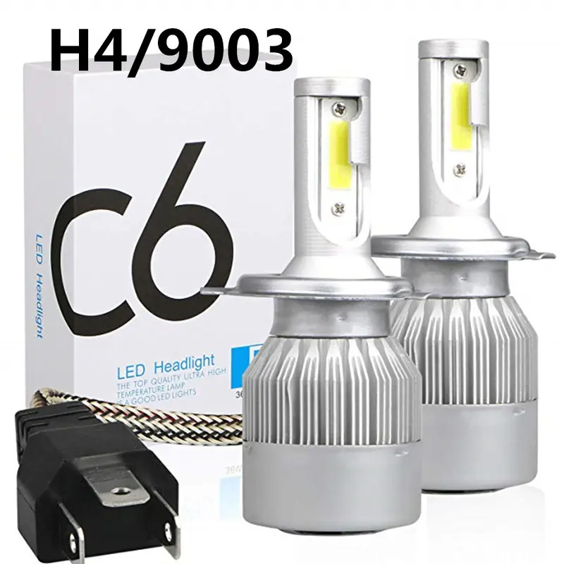 Bóng đèn LED cho đèn pha ô tô, Bộ chuyển đổi tất cả trong một C6 h4 H7 9003 hi / low, 2 chiếc, Chip COB, 3800 LM, Bóng đèn chùm trắng mát 6000K, Chống thấm nước IP68, Thích hợp cho đèn pha ô tô 7