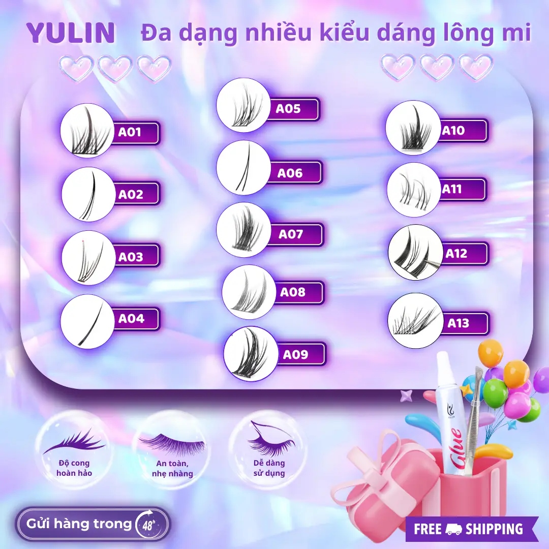 Mi Giả Tách Sợi Siêu Mảnh Và Tự Nhiên Yulin, Mi Tách Sợi Tặng Kèm Keo Và Kẹp Lấy Mỹ Phẩm Cosmetic Nữ Keo Nối Mi Trang Điểm