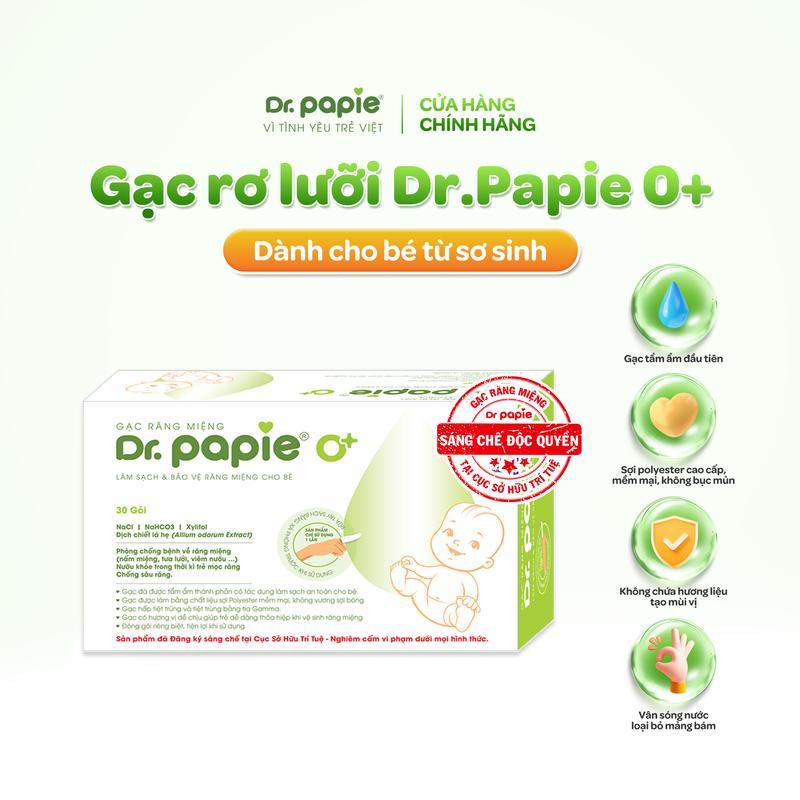 LIVE Gạc rơ lưỡi Dr.Papie 0+ làm sạch răng lưỡi nướu khoang miệng an toàn cho bé sơ sinh 30 gói hộp