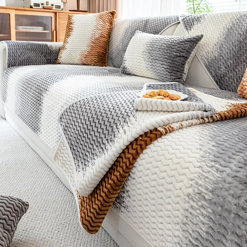 Geometric Pattern Short Plush Sofa Cover, 1 Count Non-slip Sofa Slipcover, Machine Washable Sofa Protector for Home Living Room Decor 0
