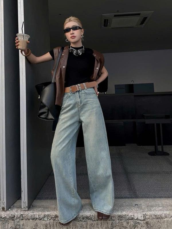 (QB546) Quần jean suông loang trơn màu MAIDO TRENDY quần ống đứng nữ