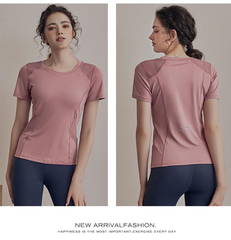 Product Introduction of Woman-Yoga Clothes Summer Mesh Stitching Short Sleeve Sports Thin Breathable T-shirt Running Quick-Drying Fitness Dancing Daily 10