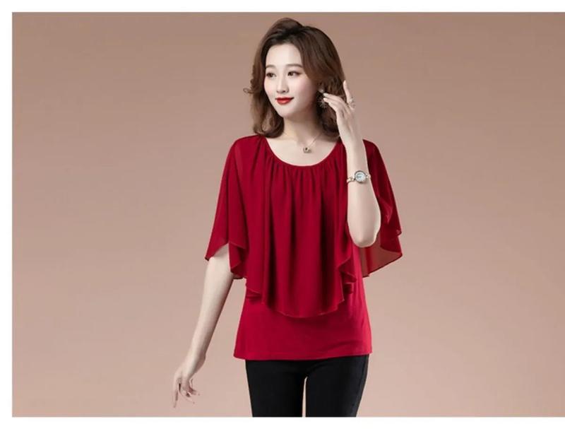 Product Introduction of Quần Áo Nữ, Ngoại Cỡ, Áo Voan, ngắn Tay, Thích Hợp Cho Mẹ TRUNG NIÊN, Quần Áo Mùa Hè, Áo Phông, Áo Cánh Dơi, Tay Lửng Váy Khiêu Vũ 15