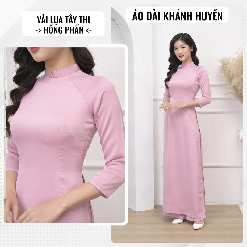 Áo dài nữ màu Hồng Phấn truyền thống, vải lụa tây thi cổ cao 2cm thiết kế 2 tà