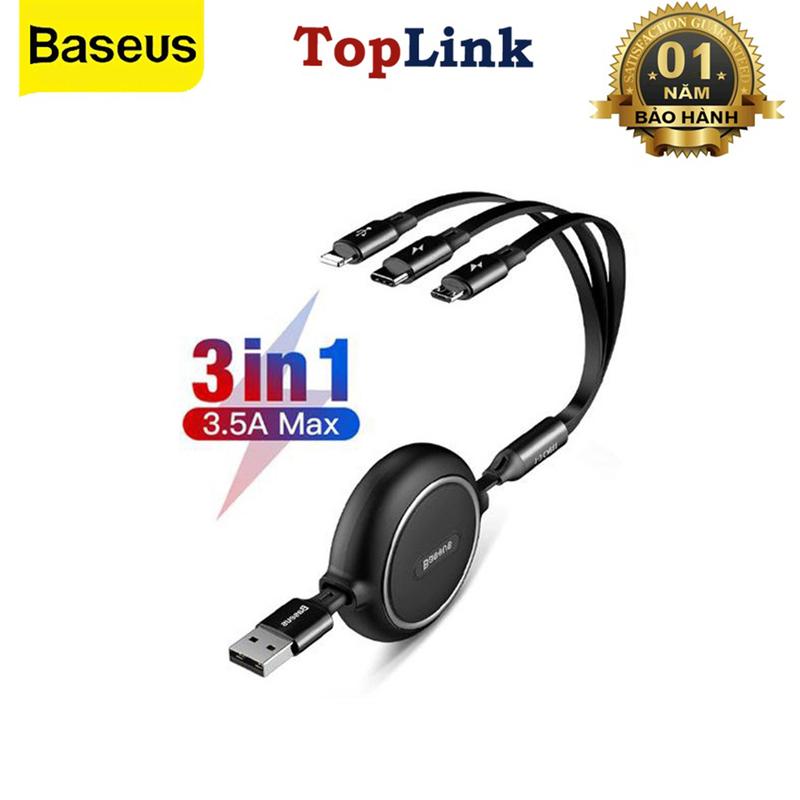 Dây Cáp Sạc Điện Thoại 3in1, Sạc Điện Thoại 3in1 Loại Dây Rút Baseus CAMLJ-JH Sạc Đầu Iphone - Micro - Type C Thương Hiệu Baseus