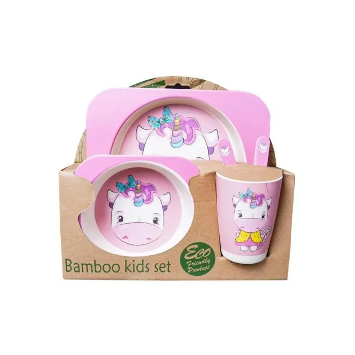 Set Alat Makan 5 in 1 Bamboo Fiber Piring Makan Anak Balita Peralatan Makan BMT005 Anak-Anak Garpu 2