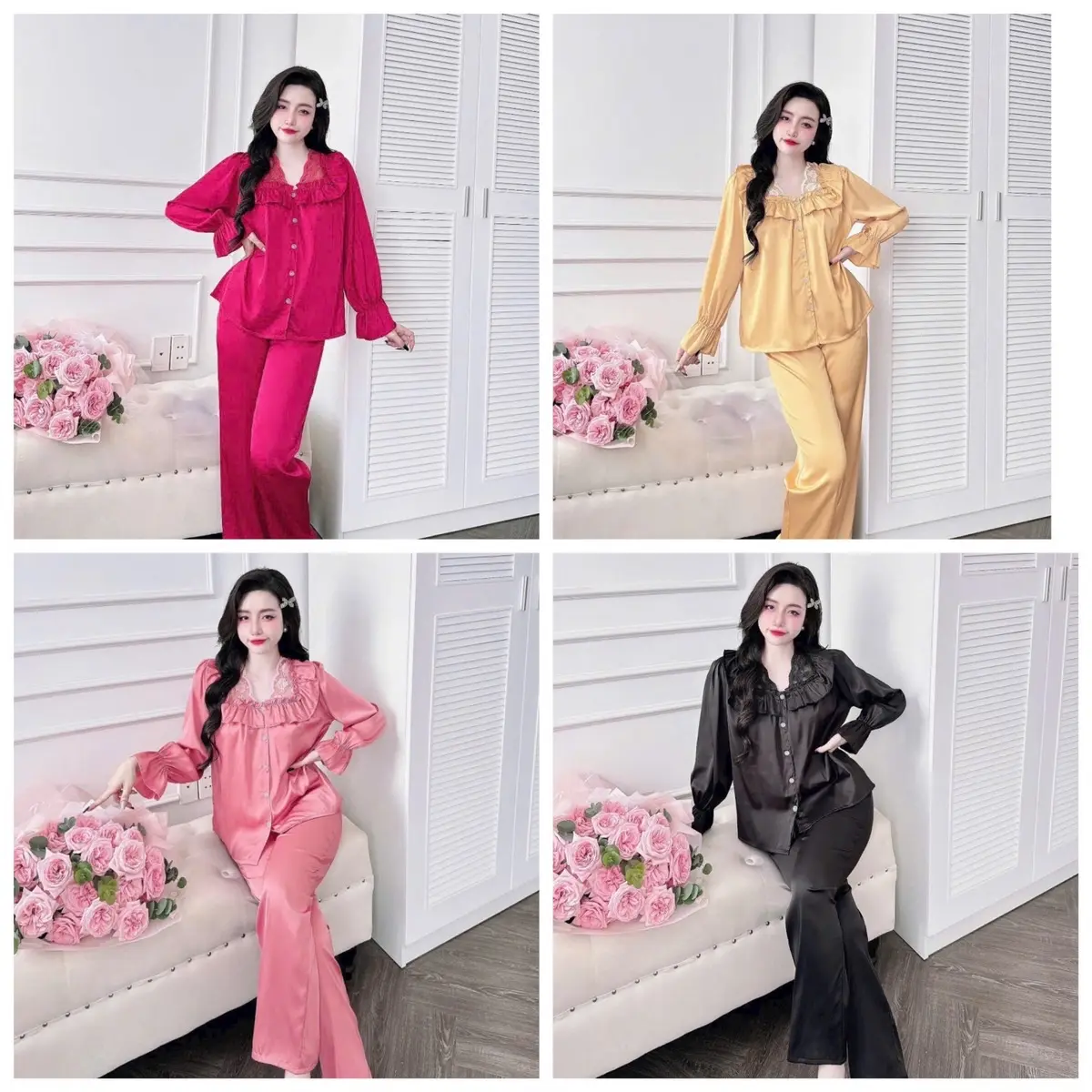 Bộ latin bigsize 40 đến 75 kg  tiểu thư tay dài quần dài màu trơn .đồ mặc nhà thoáng mát Nữ Women Áo Nữ Áo Women Top