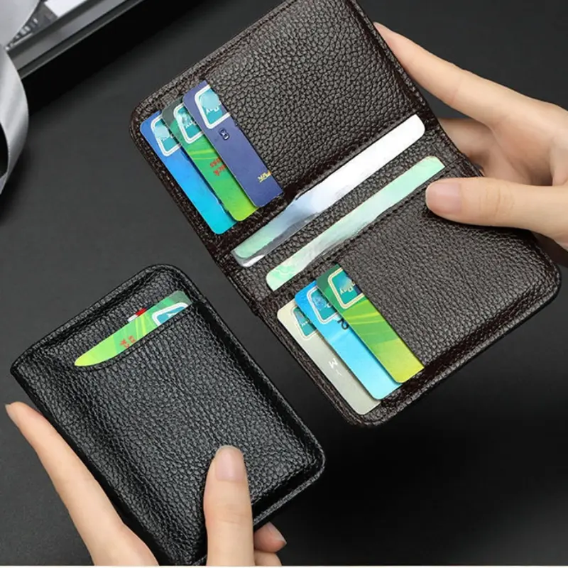Men's Card Holder Thin Mini Wallet Card Storage Bag Unisex Exquisite Pu Coin Purse 2