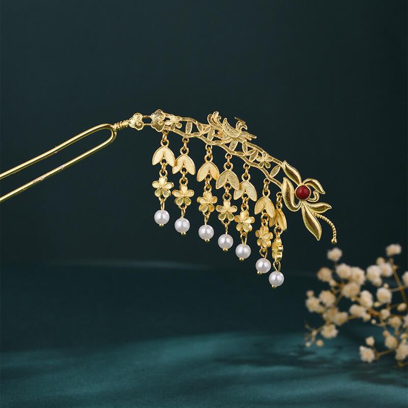 Product Introduction of Pure copper gold-plated lily of the valley trembling step shake ancient headdress hairpin han costume jewelry Tiktok 4