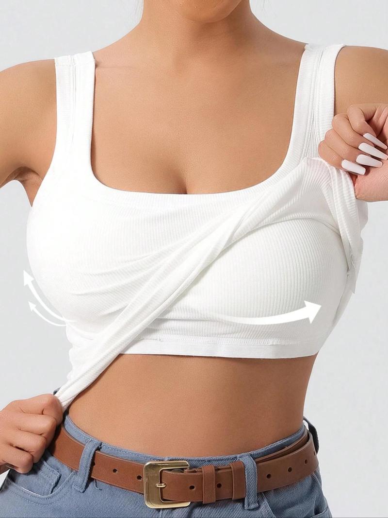 Product Introduction of Women's Solid Color Detachable Padded Tank Top, Casual Sleeveless Top for Summer, Ladies Clothes for Daily Wear 1