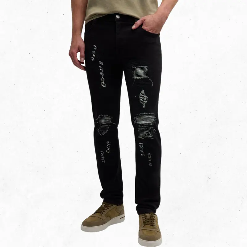 [Q09] Quần Jean dài nam đen rách có vá da mặc 4 mùa thời thượng có túi Menswear Pants 3