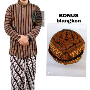 Baju Setelan Surjan Lurik Dewasa+rok free blangkon-Baju Adat Jawa Pria