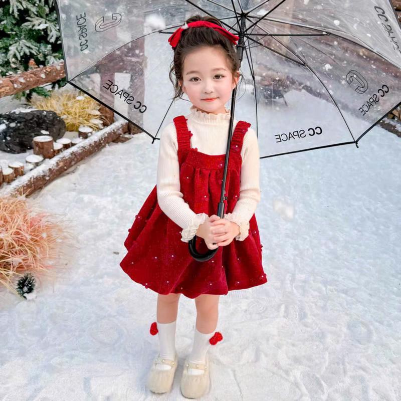 ( TẶNG KÈM NƠ) SET Váy Nhung Đỏ phối Áo Len Tăm Siêu Xinh Cho Bé Yêu dáng xoè phồng bí sang chảnh có size từ 6kg - 26kg bé  váy váy  cưới gái