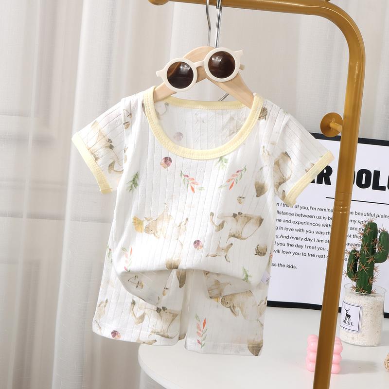 Product Introduction of 2 Pcs/set Kids Summer Thin Pajamas New Boys Girls Cartoon Print Short Sleeve T-shirt Top with Shorts Baby Loungewear Casual Clothing Sets 4