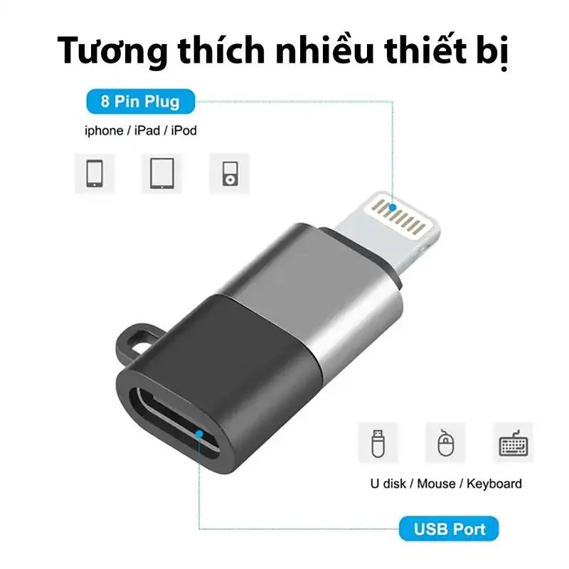 Đầu chuyển đổi Type C sang lightning và micro usb dùng cho mic không dây Usb OTG Phone Phụ Kiện micrô không dây có 4