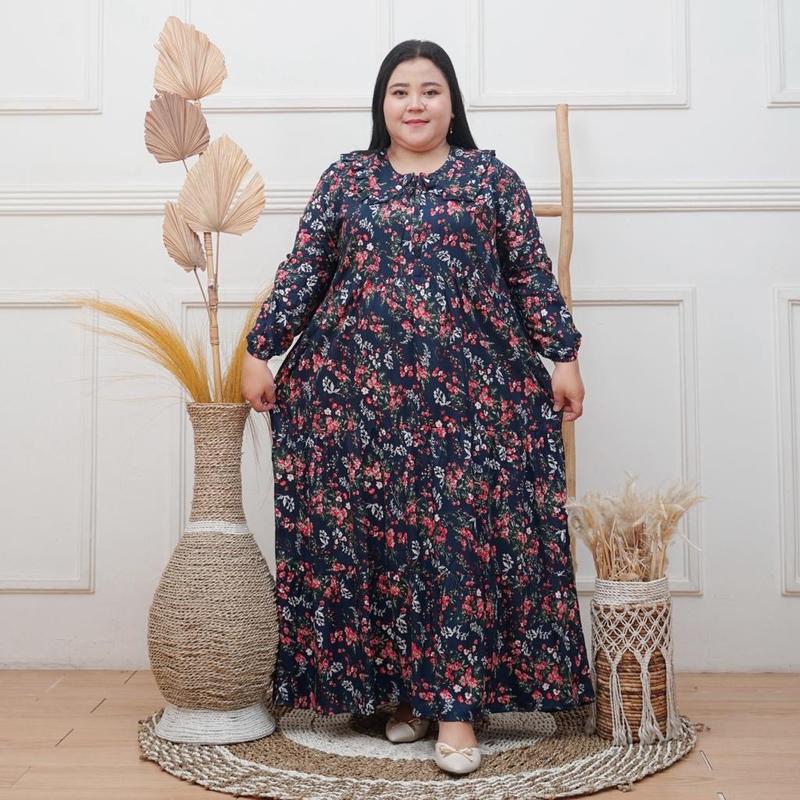 Product Introduction of Midi dress jumbo LD 130 rayon premium-Gamis rayon jumbo LD 130 muat BB 100kg busui motif bunga model A-line Maksi dress rayon jumbo LD 130 oversize-Midi dress rayon ld 130 jumbo motif bunga 5