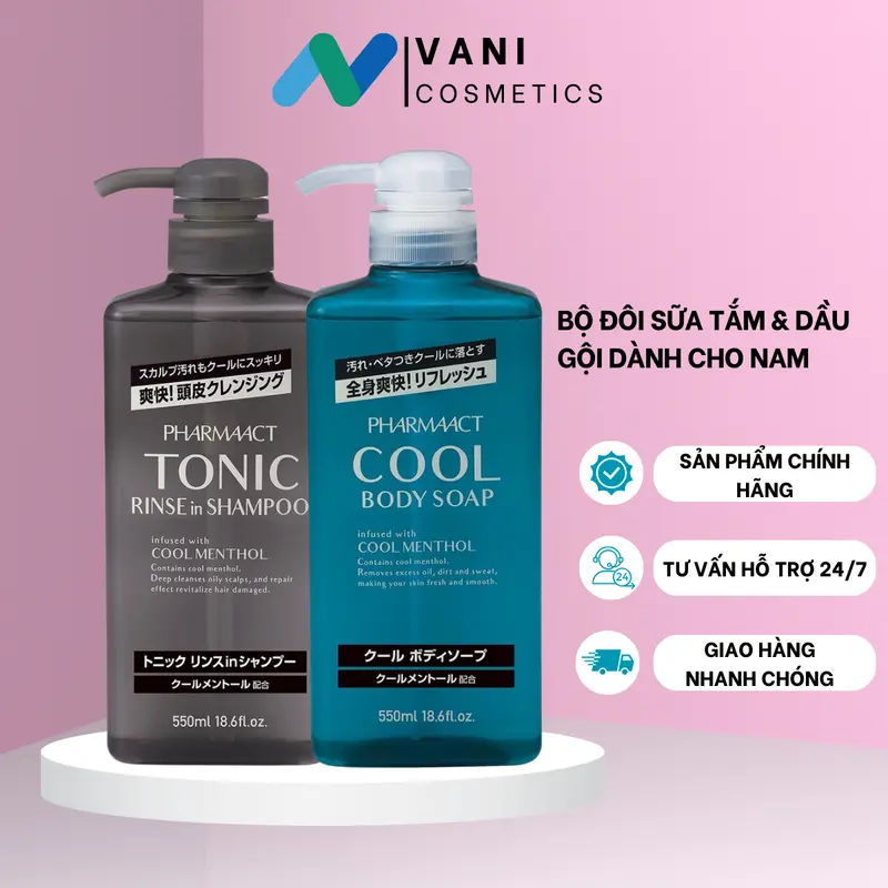 Sữa Tắm & Dầu Gội COOL PHARMAACT Nhật Bản Mát Lạnh Cho Nam 550ML 0