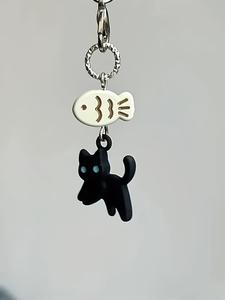 Lindo Llavero de Diseño de Gato y Pescado, Colgante en Forma de Animal para Cámara, Teléfono, Mochila, Accesorios de Moda para Mujeres y Hombres