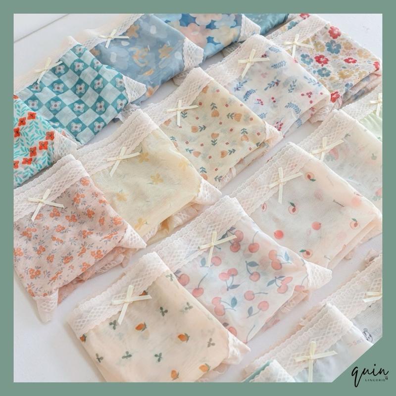 Combo 5 Quần Lót Nữ Voan Tuyết Tàn Hình Hoạ Tiết Xinh Xắn, Viền Ren Mềm Mịn Co Giãn Thoáng Mát