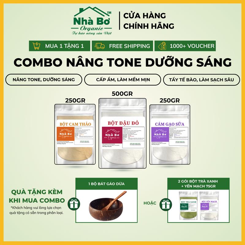 [MUA 1 TẶNG 1] Combo 3 gói [500g Bột Đậu Đỏ + 250g Bột Cam Thảo + 250g Bột Cám Gạo Sữa] Hỗ trợ dưỡng trắng da, cấp ẩm làm mềm mịn da, giảm viêm nang lông | Nhà Bơ Organic