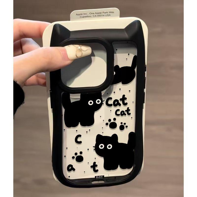 Product Introduction of Cute Black Cat Earphone Wireless Cover for iPhone 11 12 13 14 Pro Max 15 Plus XS X XR Soft Bumper cases Cover decoden  cream Protection Cellphone Phonecase Protective Smartphone iphone 16 plus 4